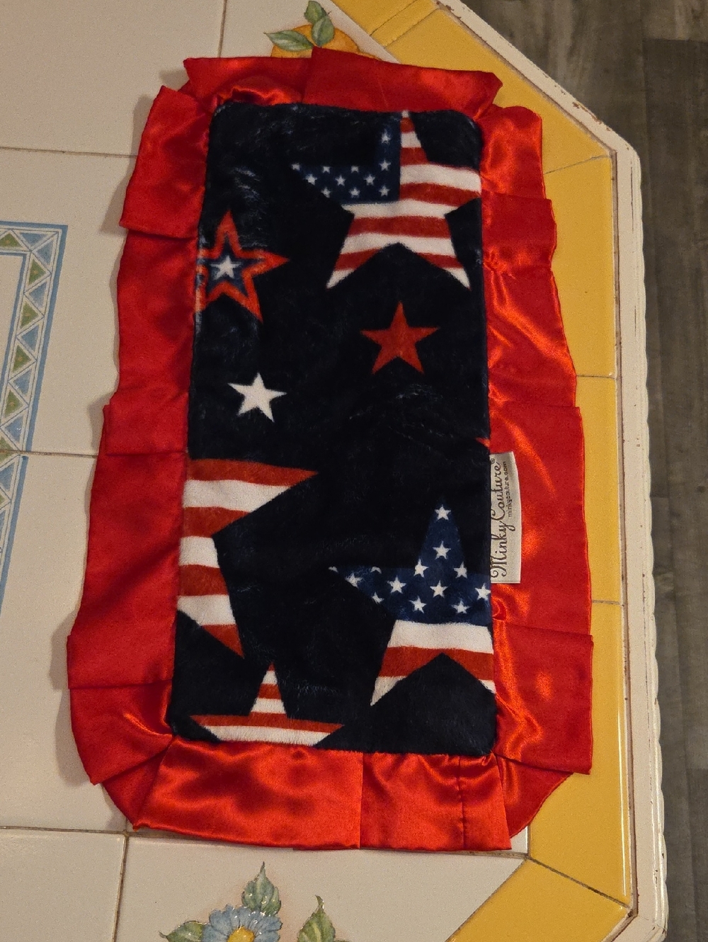 Minky Couture Star Print Plush Lovey with Red Satin Trim 19" x 10"